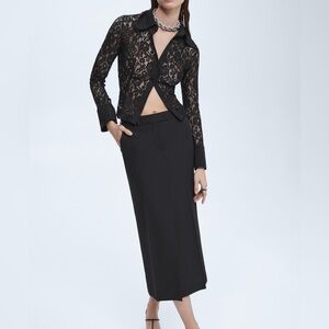 Mango NWT Black Pencil Wool Blend Skirt with back slit Size 6